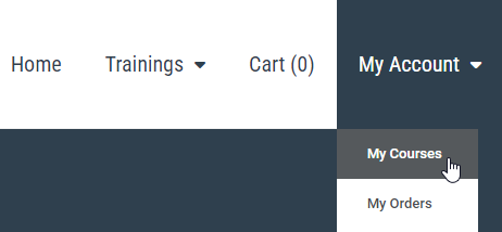 A screenshot of the Catalog navigation bar. The user has hovered over My Account and has their mouse over the My Courses option.